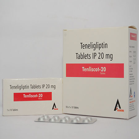 Product Name: TENLISCOT 20, Compositions of TENLISCOT 20 are Teneligliptin Tablets IP 20mg - Alencure Biotech Pvt Ltd