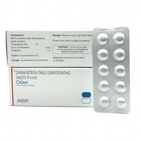 Product Name: Odset, Compositions of Odset are Ondansetron Orally Disintegrating Tablets IP 4 mg - Amzor Healthcare Pvt. Ltd