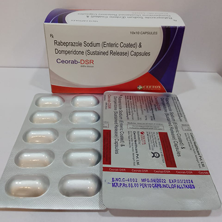 Product Name: Ceorab DSR, Compositions of Ceorab DSR are Rabeprazole Sodium (Enteric Coated) & Domeperidone (Sustained Release) Capsules - Ceetox HealthCare Private Limited