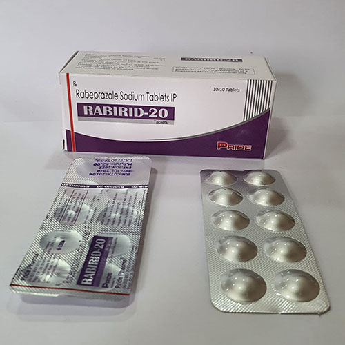 Product Name: Rabirid 20, Compositions of Rabirid 20 are Rabeprazole Sodium Tablets IP - Pride Pharma