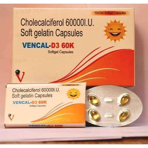 Product Name: Vencal D3 60K, Compositions of Vencal D3 60K are Cholecalciferol 60,000 IU - Venix Global Care Private Limited