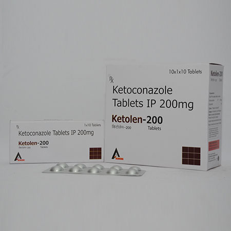 Product Name: KETOLEN 200, Compositions of KETOLEN 200 are Ketoconazole Tablets IP 200mg - Alencure Biotech Pvt Ltd