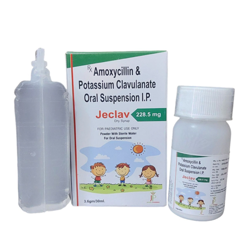 Product Name: Jeclav, Compositions of Jeclav are Amoxycillin & Potassium Clavulanate Oral Suspention IP - Jecks Pharma