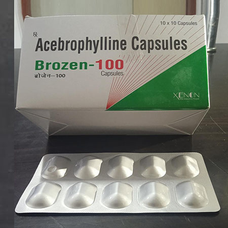 Product Name: Brozen 100, Compositions of Brozen 100 are Acebrophylline Capsules - Xenon Pharma Pvt. Ltd