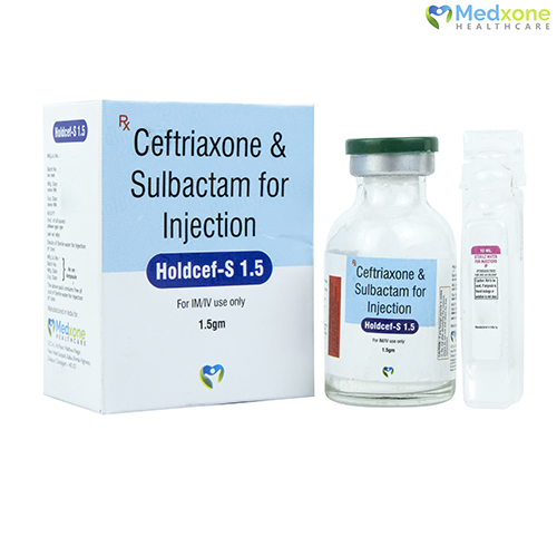 Product Name: HOLDCEF S 1.5, Compositions of HOLDCEF S 1.5 are Ceftriaxone & Sulbactam for Injection - Medxone Healthcare