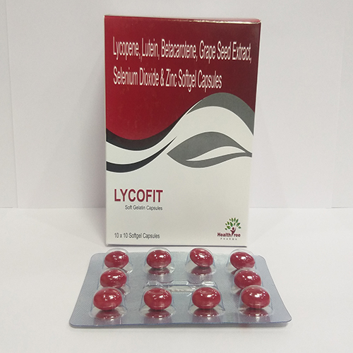 Product Name: Lycofit, Compositions of Lycofit are Lycopene,Lutein,Betacaotene,Grape Seed Extract,Selenium Dioxide & Zinc Softgel Capsules - Healthtree Pharma (India) Private Limited