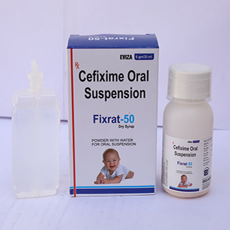 Product Name: Fixrat 50, Compositions of Fixrat 50 are Cefixime Oral Suspension - Eviza Biotech Pvt. Ltd
