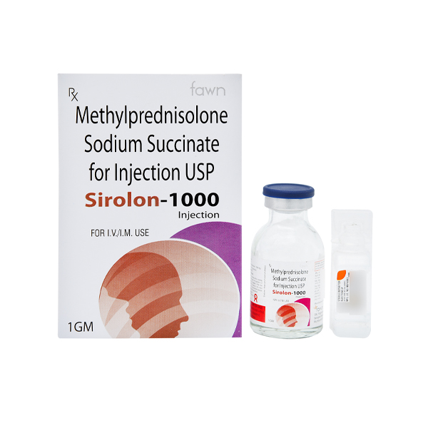 Product Name: SIROLON 1000, Compositions of Methylprednisolone sodium succinate 1gm are Methylprednisolone sodium succinate 1gm - Fawn Incorporation