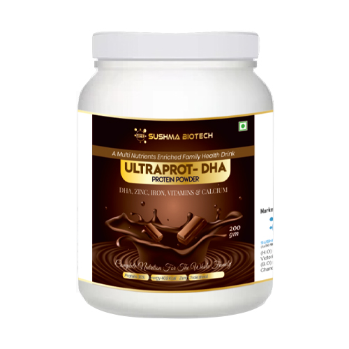 Product Name: UltraProt DHA, Compositions of UltraProt DHA are DHA Zinc, Iron Vitamins & Calcium - Sushma Biotech