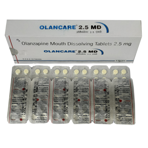 Product Name: Olancare 2.5 MD, Compositions of Olancare 2.5 MD are Olanzapine Mouth Dissolving Tablets 2.5mg - Lifecare Neuro Products Ltd.