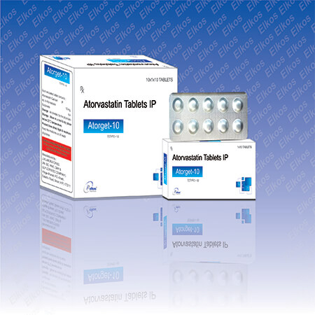 Product Name: Atorget 10, Compositions of Atorget 10 are Attrovastatin Tablets IP - Elkos Healthcare Pvt. Ltd