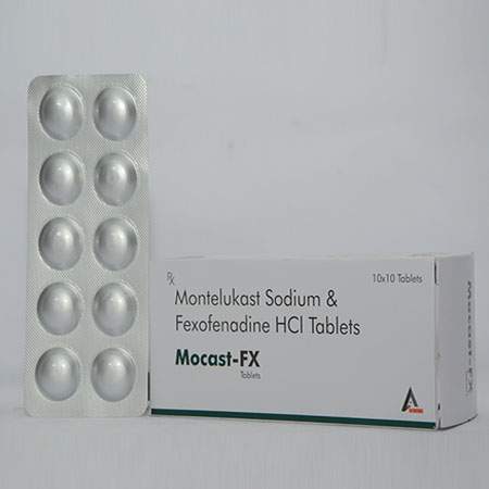 Product Name: MOCAST FX, Compositions of MOCAST FX are Montelukast Sodium & Fexofenadine HCL Tablets - Alencure Biotech Pvt Ltd