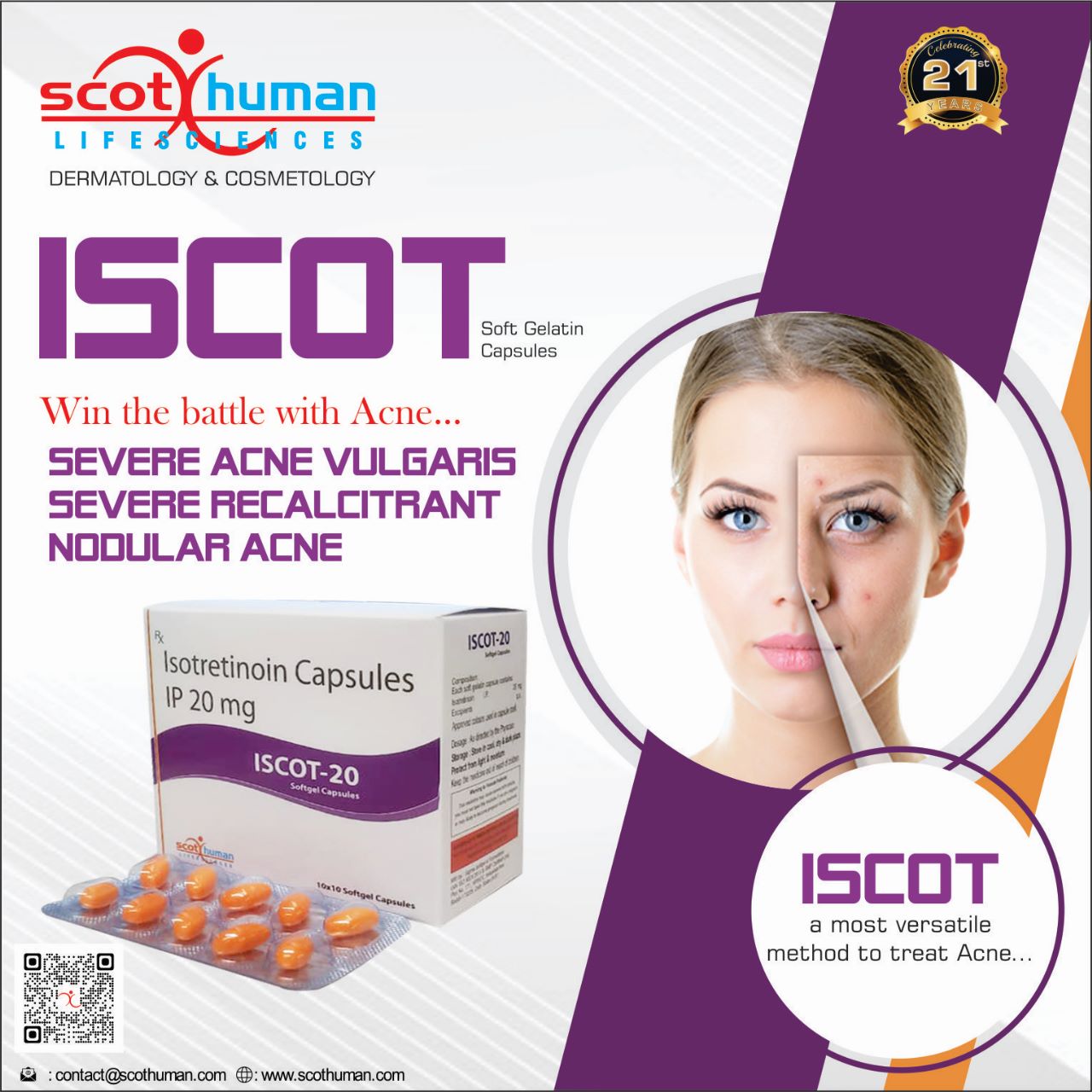 Product Name: Iscot 20, Compositions of are Isotretinoin Capsules - Pharma Drugs and Chemicals