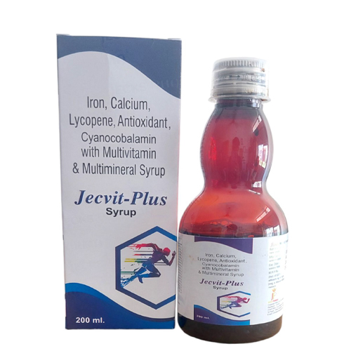 Product Name: JecvitPlus, Compositions of JecvitPlus are Iron, Calcium, Lycopene, Antioxidant, Cyanocobalamin with Multivitamin & Multimineral Syrup - Jecks Pharma
