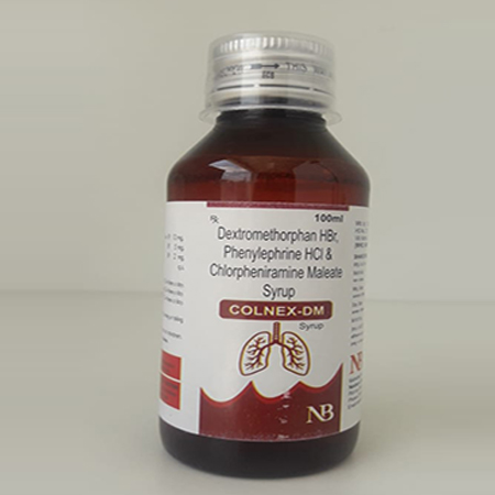 Product Name: Colnex DM, Compositions of Colnex DM are Dextromethorphan HBr, Phenylephrine HCL and Chlorheniramine Maleate Syrup - Nexbon Lifesciences