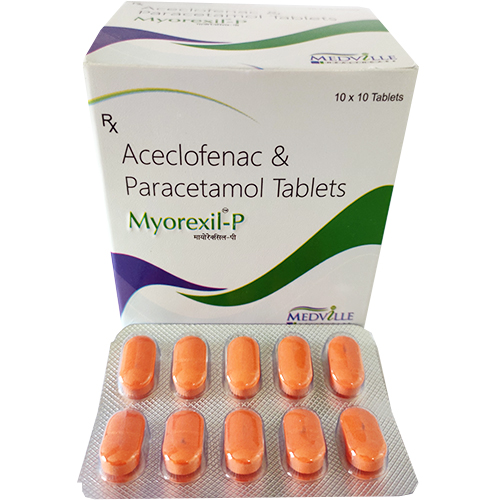 Product Name: Myorexil P, Compositions of Myorexil P are Aceclofenac & Paracetamol Tablets  - Medville Healthcare