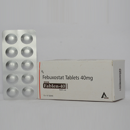 Product Name: FABLEN 40, Compositions of FABLEN 40 are Febuxostat Tablets 40mg - Alencure Biotech Pvt Ltd