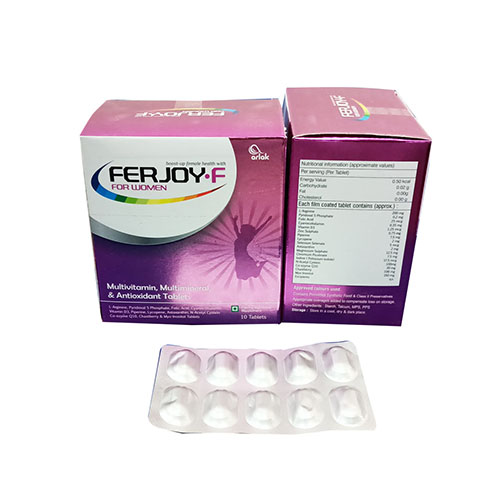 Product Name: Ferjoy F, Compositions of Ferjoy F are Multivitamin Multimineral & Antioxidant Tablets - Arlak Biotech