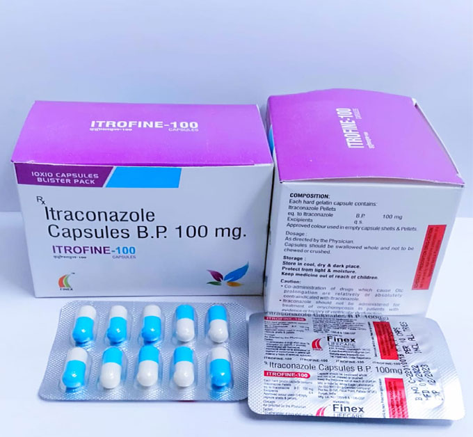 Product Name: Itrofine 100, Compositions of Itrofine 100 are Itraconazole - Finex Lifecare