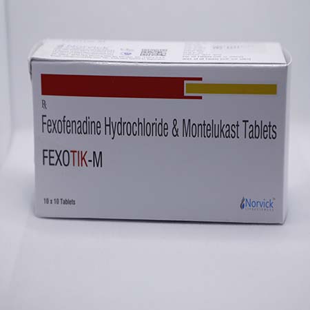 Product Name: Fexotik M, Compositions of Fexotik M are Fexofenadine Hydrochloride & Montelukast Tablets - Norvick Lifesciences