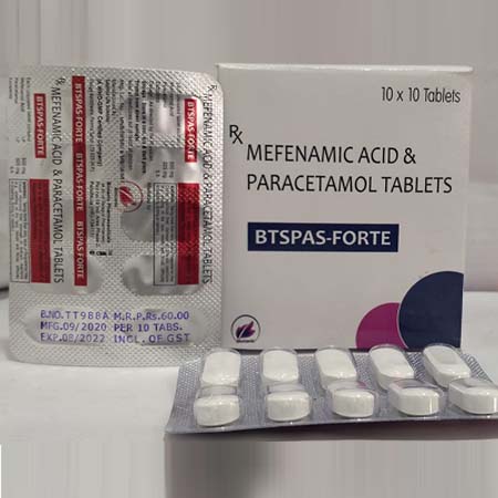 Product Name: Btspas Forte, Compositions of Btspas Forte are Mefenamic Acid & Paracetamol Tablets - Biotanic Pharmaceuticals