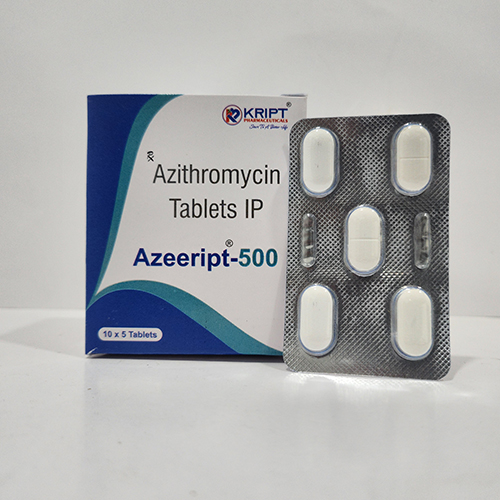 Product Name: Azeeript 500, Compositions of Azeeript 500 are Azithromycin Tablets IP - Kript Pharmaceuticals