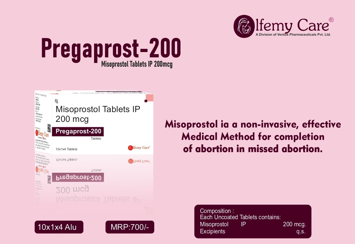 Product Name: Pregaprost 200, Compositions of Pregaprost 200 are Misoprofol Tablets IP - Olfemy Care