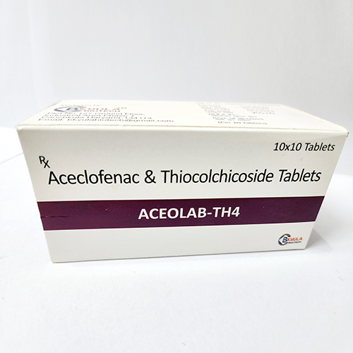 Product Name: Aceolab TH4, Compositions of Aceolab TH4 are Aceclofenac and Thiocolchicoside Tablets - Bkyula Biotech