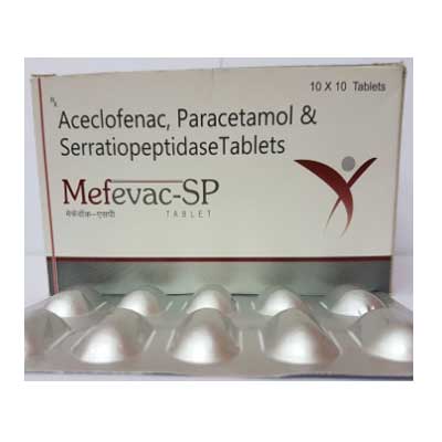 Product Name: Mefevac sp, Compositions of Mefevac sp are Aceclofenac, Paracetamol & Serratiopeptidase Tablets - Cubic Lifesciences Private Limited