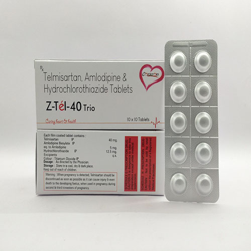 Product Name: Z Tel 40 Trio, Compositions of are Telmisartan,Amlodipine & Hydrochlorothiazide Tablets - Arlak Biotech