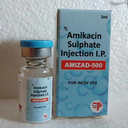 Product Name: Amizad 500, Compositions of Amizad 500 are Amikacin Sulphate Injection IP - Cassopeia Pharmaceutical Pvt Ltd