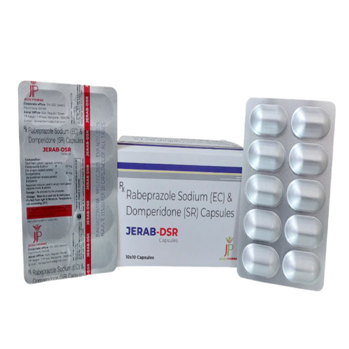 Product Name: Jerab DSR, Compositions of Jerab DSR are Rabeprazole Sodium (EC) & Domperidone (SR) Capsules - Jecks Pharma