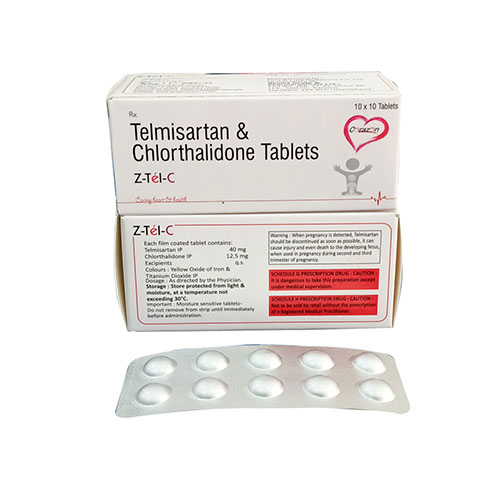 Product Name: Z Tel C, Compositions of Z Tel C are Telmisartan & Chlorothalidone Tablets - Arlak Biotech