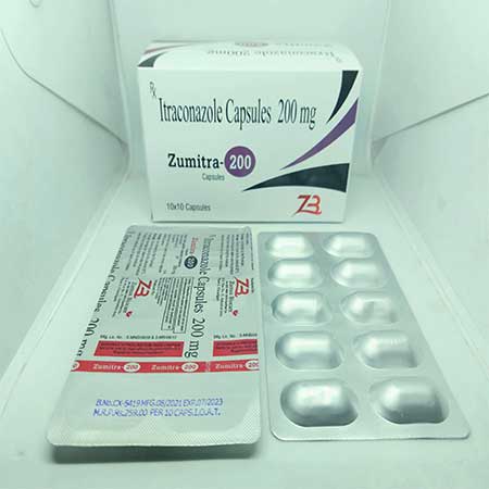 Product Name: Zumitra 200, Compositions of Itraconazone Capsules 200 mg are Itraconazone Capsules 200 mg - Zumax Biocare