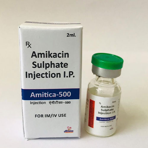 Product Name: Amitica 500, Compositions of Amitica 500 are Amikacin Sulphate - Almatica Pharmaceuticals Private Limited