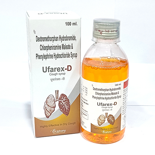 Product Name: Ufarex D, Compositions of Ufarex D are Dextromethorphan Hydrochloride, Chlorpheniramine maleate & phenylephrine hydrochloride syrup - Euphony Healthcare