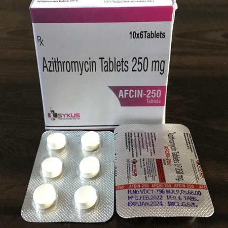 Product Name: Afcin 200, Compositions of Afcin 200 are Azithromycin  Tablets 250  mg - Sykus Pharmaceuticals Private Limited