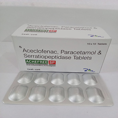 Product Name: ACHEFREE SP, Compositions of ACHEFREE SP are Aceclofenac, Paracetamol & Serratiopeptidase Tablets.  - Arlig Pharma