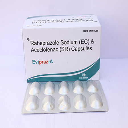 Product Name: Evipraz A, Compositions of Evipraz A are Rabeprazole Sodium EC & Domperidone SR Capsules - Eviza Biotech Pvt. Ltd