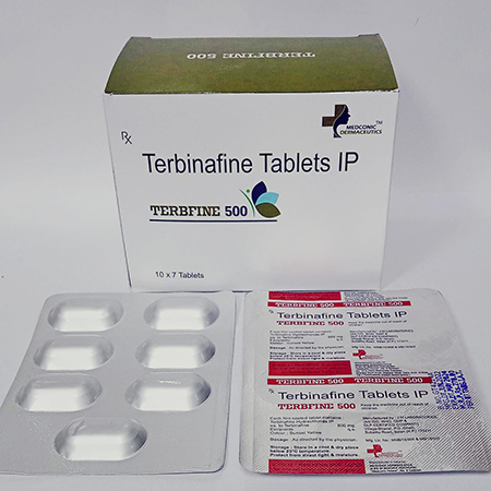 Product Name: Terbfine 500, Compositions of Terbfine 500 are Terbinafine Tablets IP - Ronish Bioceuticals