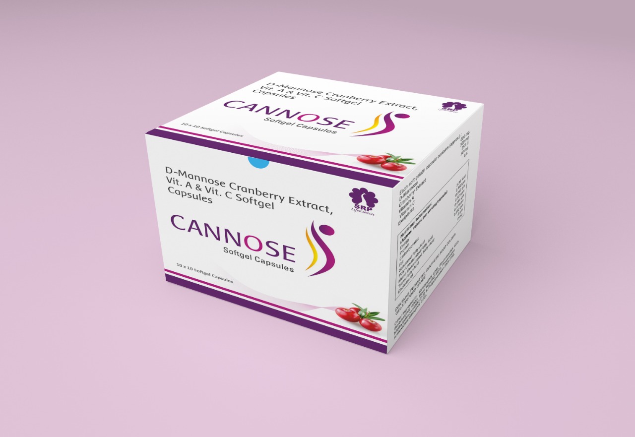 Product Name: CANNOSE , Compositions of CANNOSE  are D MANNOSE CRANBERRY EXTRACT VIT A & VIT C SOFTGEL - Cynak Healthcare