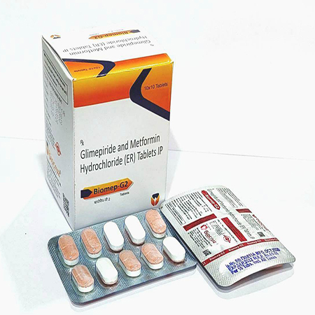 Product Name: BIOMEP G2, Compositions of BIOMEP G2 are Glimepiride and Metformin Hydrochloride (ER) Tablets IP - Biocruz Pharmaceuticals Private Limited