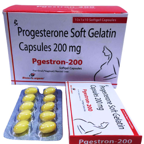Product Name: Pgestron 200, Compositions of Pgestron 200 are NATURAL MICRONISED PROGESTRON  SOFTGEL 200MG - Bionexa Organic