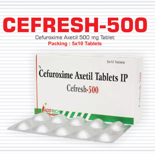 Product Name: Cefresh 500, Compositions of Cefresh 500 are Cefuroxime Axetil 500 mg Tablets - Pharma Drugs and Chemicals