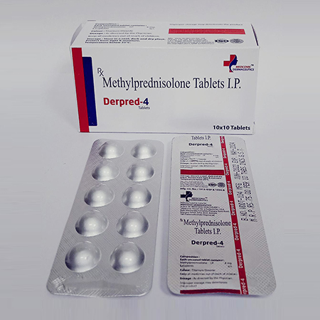 Product Name: Derpred 4, Compositions of Derpred 4 are Methylprednisolone Tablets IP - Ronish Bioceuticals