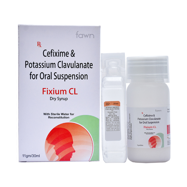 Product Name: FIXIUM CL, Compositions of FIXIUM CL are Cefixime 50 mg.+ Potassium Clavulanate Acid 31.25 mg. with Water - Fawn Incorporation
