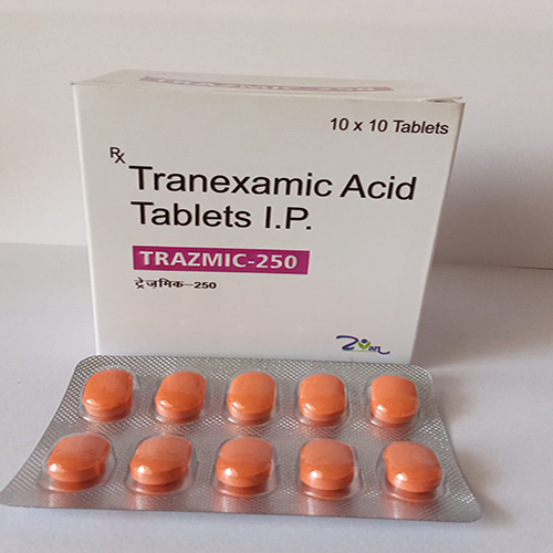 Product Name: TRAZMIC 250, Compositions of TRAZMIC 250 are Tranexamic Acid Tablets I.P. - Arlig Pharma