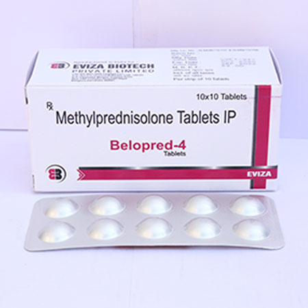 Product Name: Belopred 4, Compositions of Belopred 4 are Methylprednisolone Tablets IP - Eviza Biotech Pvt. Ltd