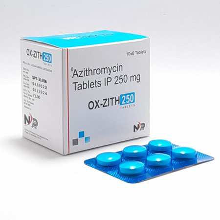 Product Name: Ox Zith 250, Compositions of Ox Zith 250 are AzithromicinTablets Ip 250 mg - Noxxon Pharmaceuticals Private Limited