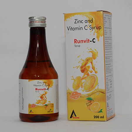 Product Name: RUNVIT C, Compositions of RUNVIT C are Zinc and Vitamin C Syrup - Alencure Biotech Pvt Ltd
